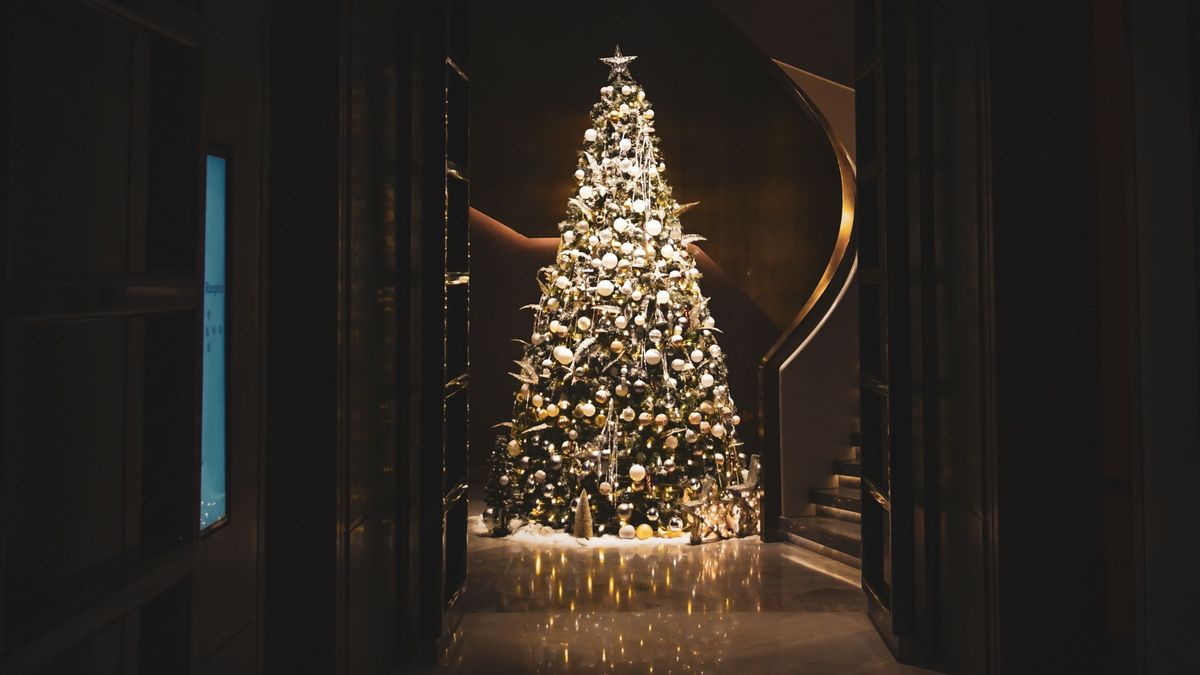 karácsony, karácsonyfa, díszek, fények