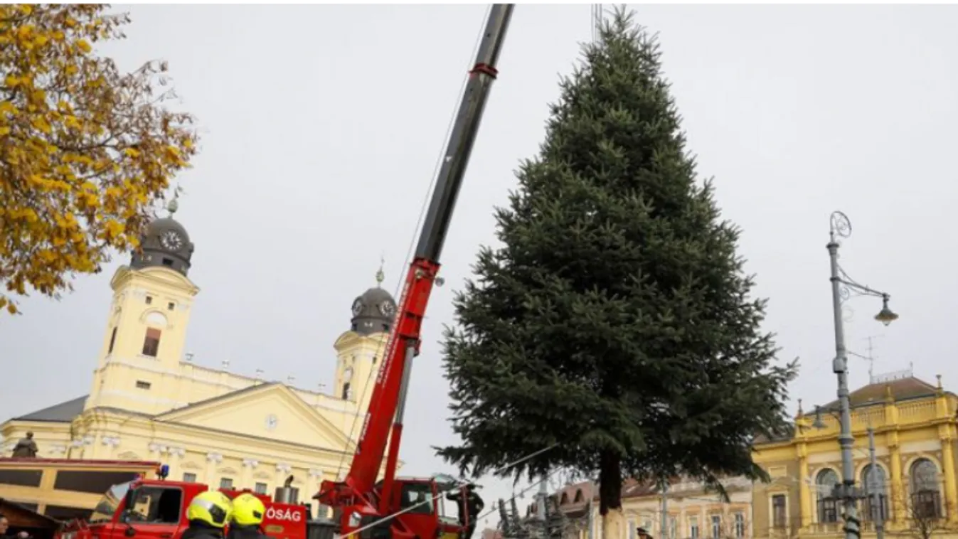 Videó: Így állították fel az impozáns, 14 méteres ezüstfenyőt Debrecen belvárosában