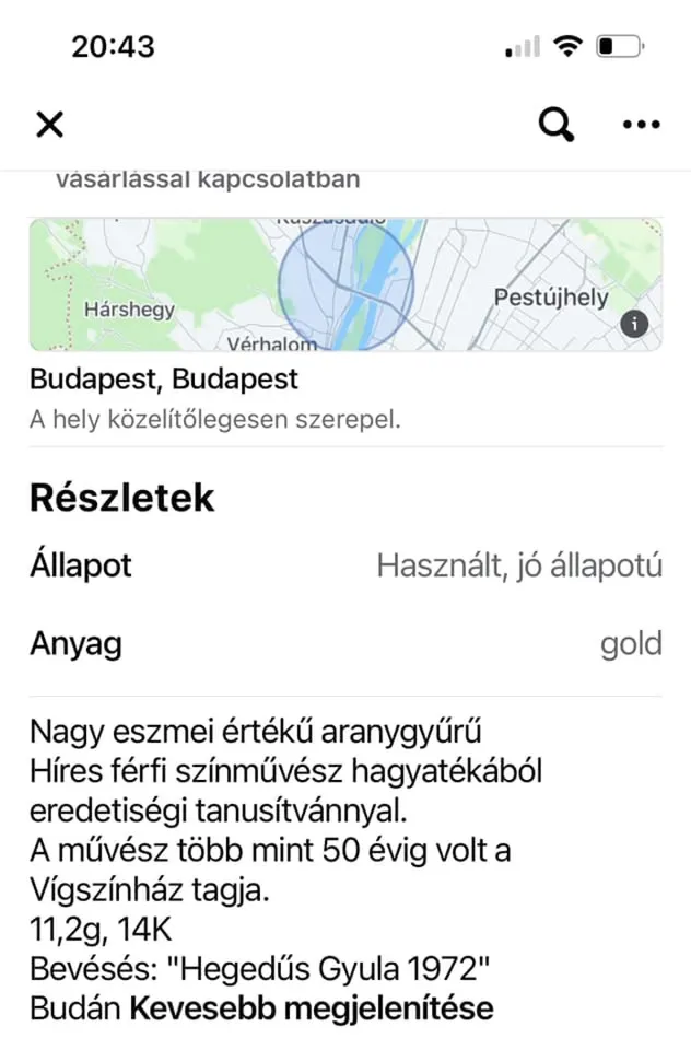 Tahi Tóth László gyűrűje a marketpalcen
