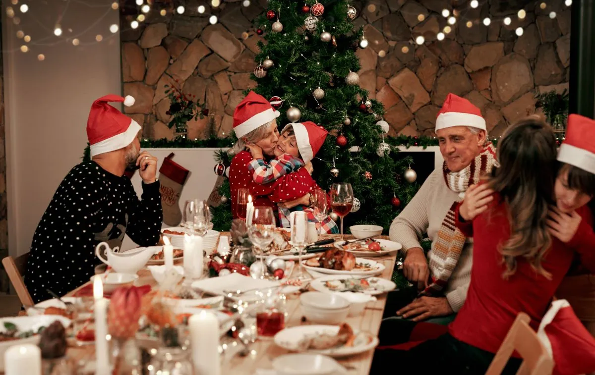 Family,,Generations,And,Christmas,Dinner,Party,With,Men,,Women,And