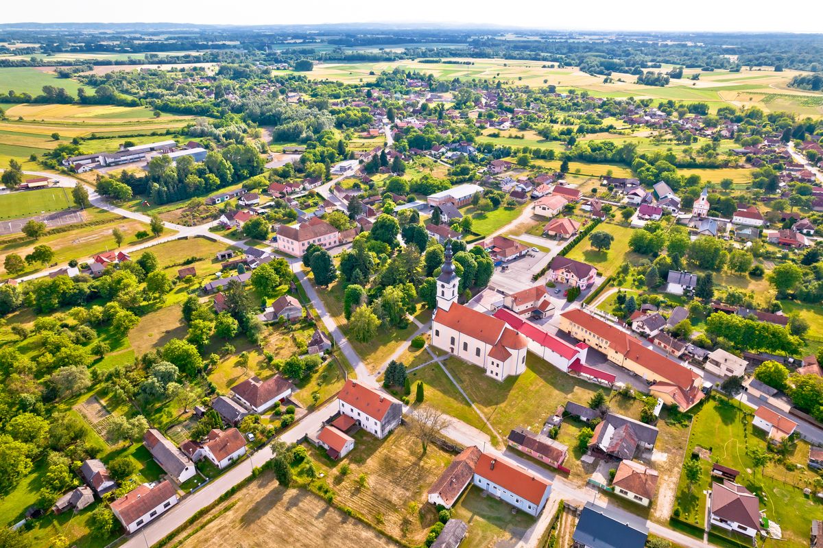 Village,Of,Legrad,Church,And,Green,Landscape,Aerial,View,,Podravina