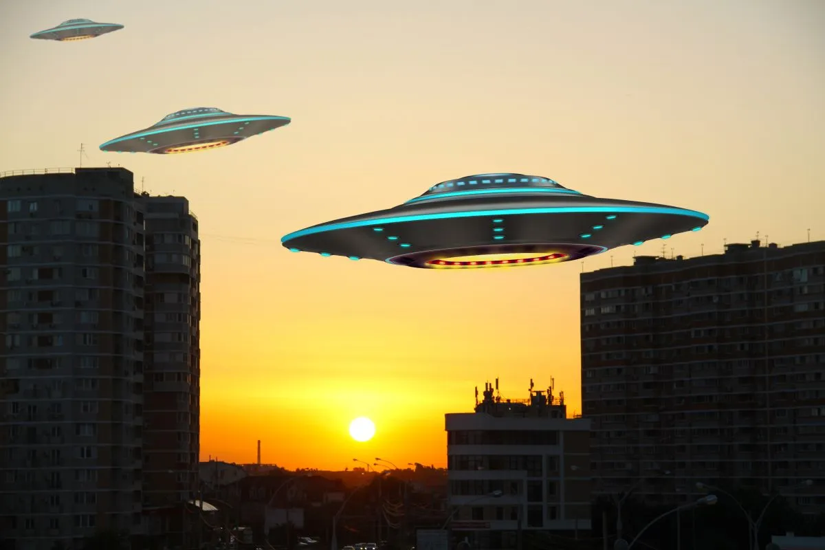 A,Metal,And,Silver,Ufo,Invasion,Of,Planet,Earth,,A