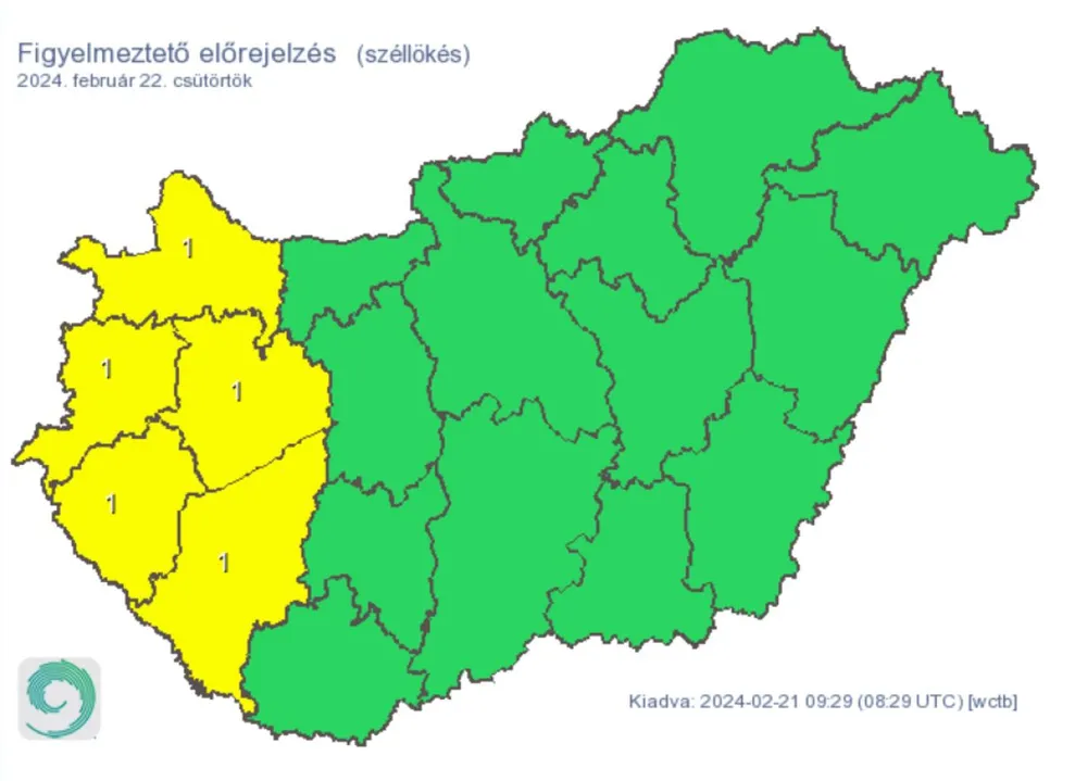 Időjárás figyelmeztetés riasztás széllökés