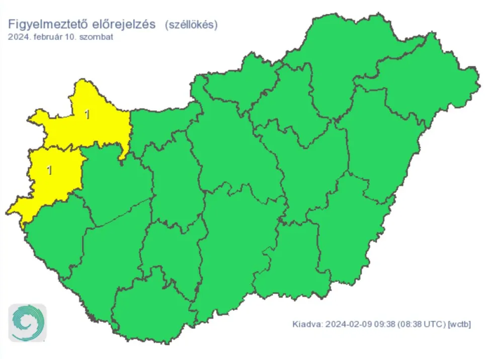 Időjárás riasztás széllökés