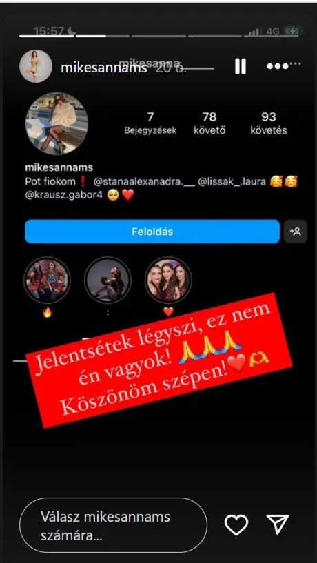 Mikes Anna, Instagram-sztori