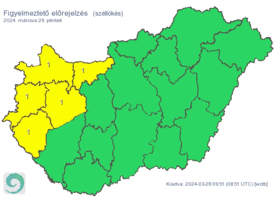 Időjárás riasztás figyelmeztetés széllökés