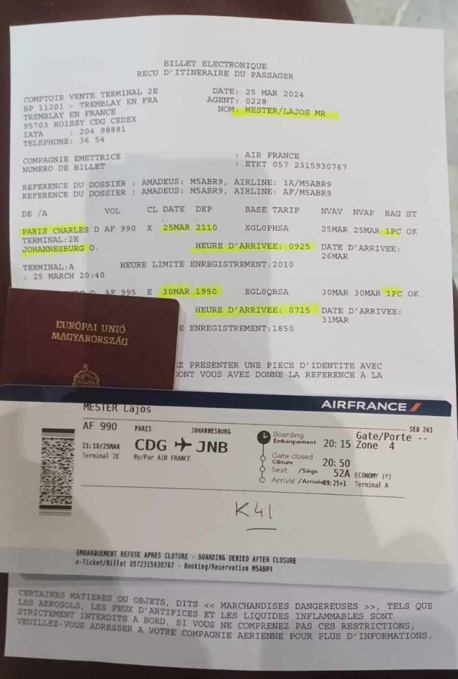 A barátok megszerezték az egyik utolsó fotót Lajossal kapcsolatban: a repülőjegy bizonyítja, a férfi valóban elment Johannesburgba /