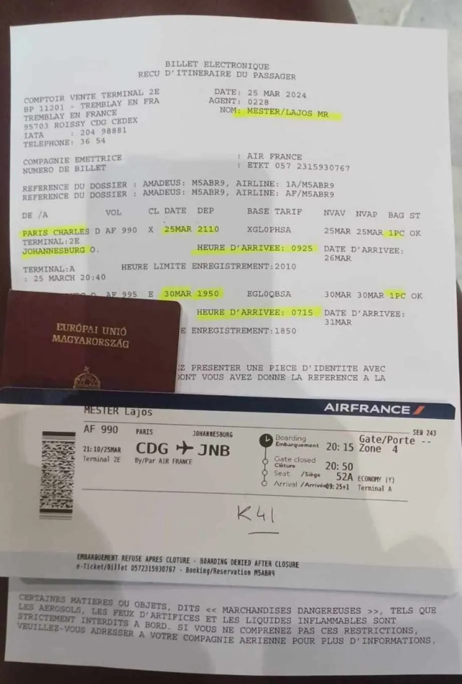 A barátok megszerezték az egyik utolsó fotót Lajossal kapcsolatban: a repülőjegy bizonyítja, a férfi valóban elment Johannesburgba /