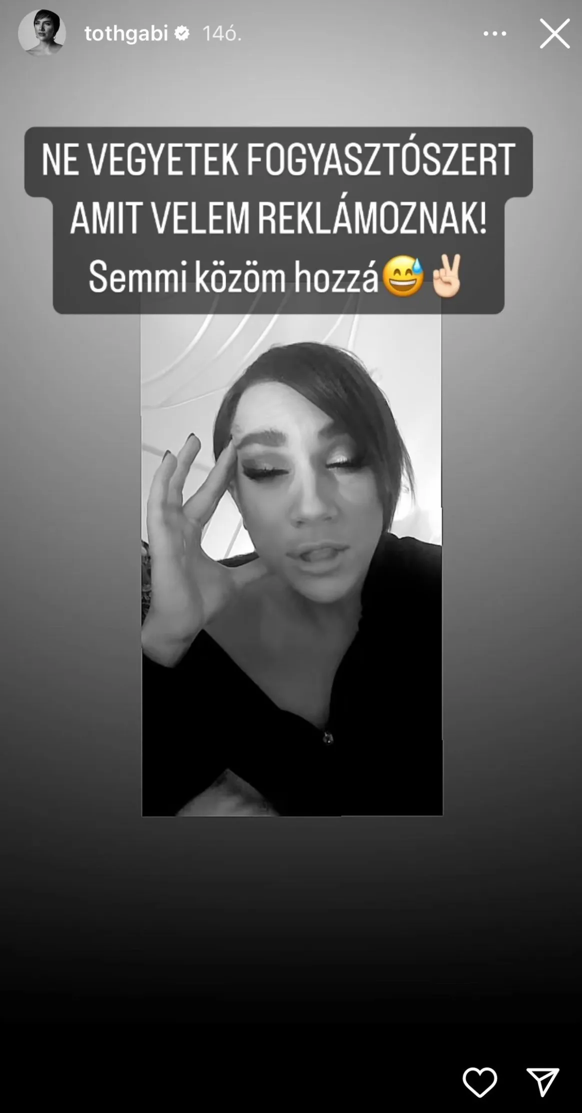 Tóth Gabi reakciója a kamu hirdetésre