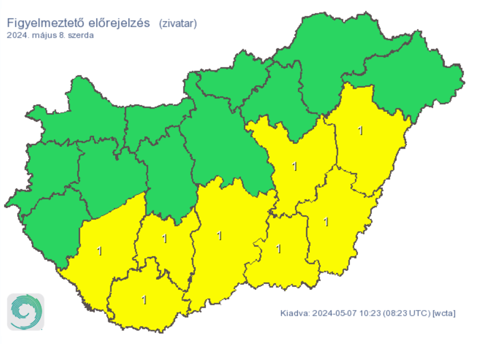 Időjárás előrejelzés riasztás figyelmeztetés zivatar