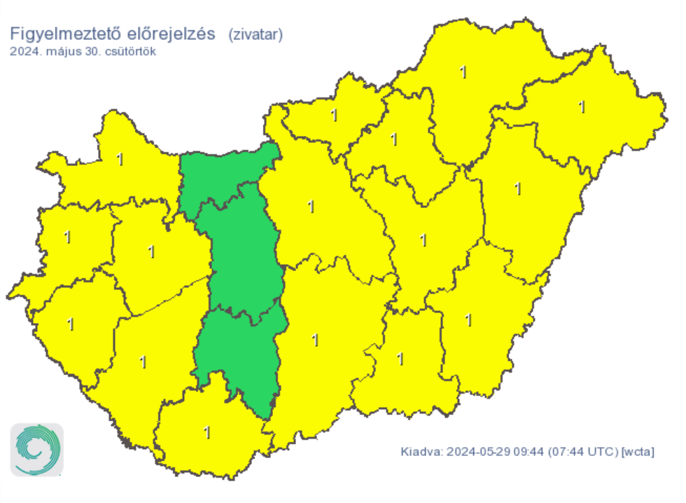 Időjárás előrejelzés csapadék eső riasztás