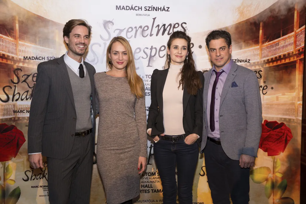 Nagy Sándorral gyakran játszott a színházban és a nagy vásznon is. Mellettük Solti Ádám és Petrik Andrea a Szerelmes Shakespeare premiere után. DFP