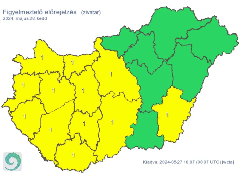 Időjárás előrejelzés zivatar eső riasztás