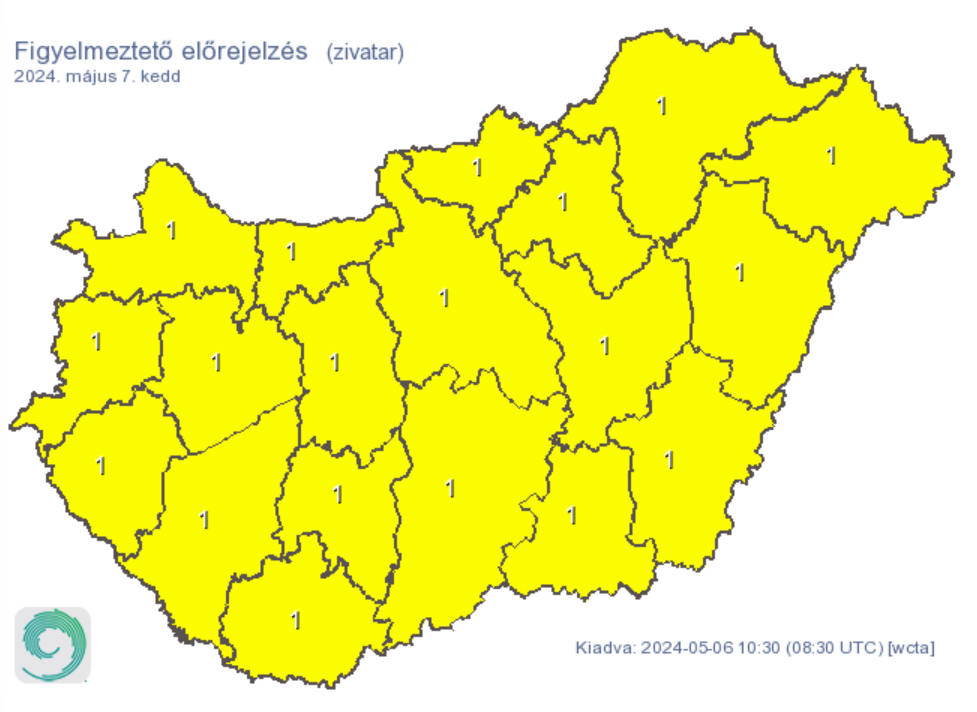 Időjárás riasztás figyelmeztetés zivatar eső
