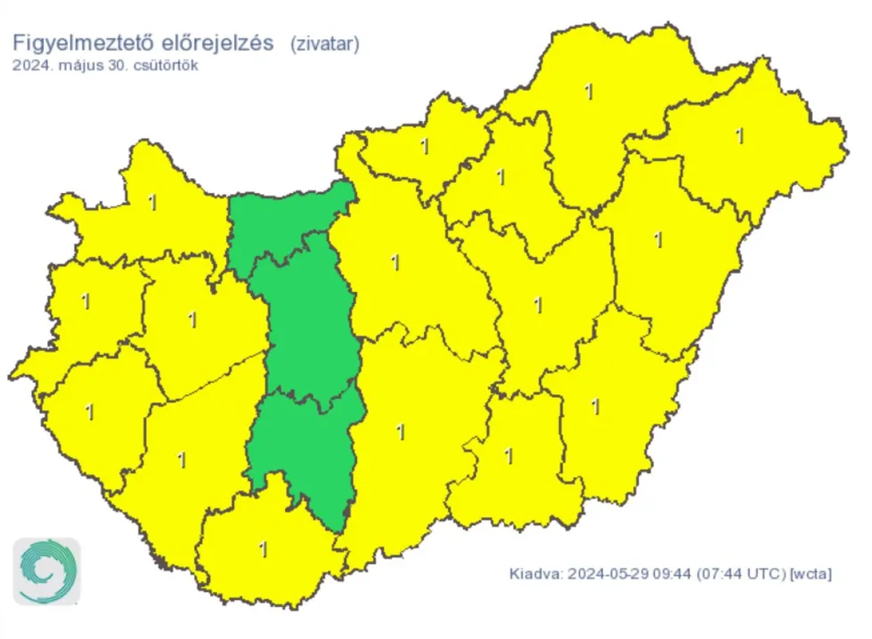 Időjárás előrejelzés csapadék eső riasztás
