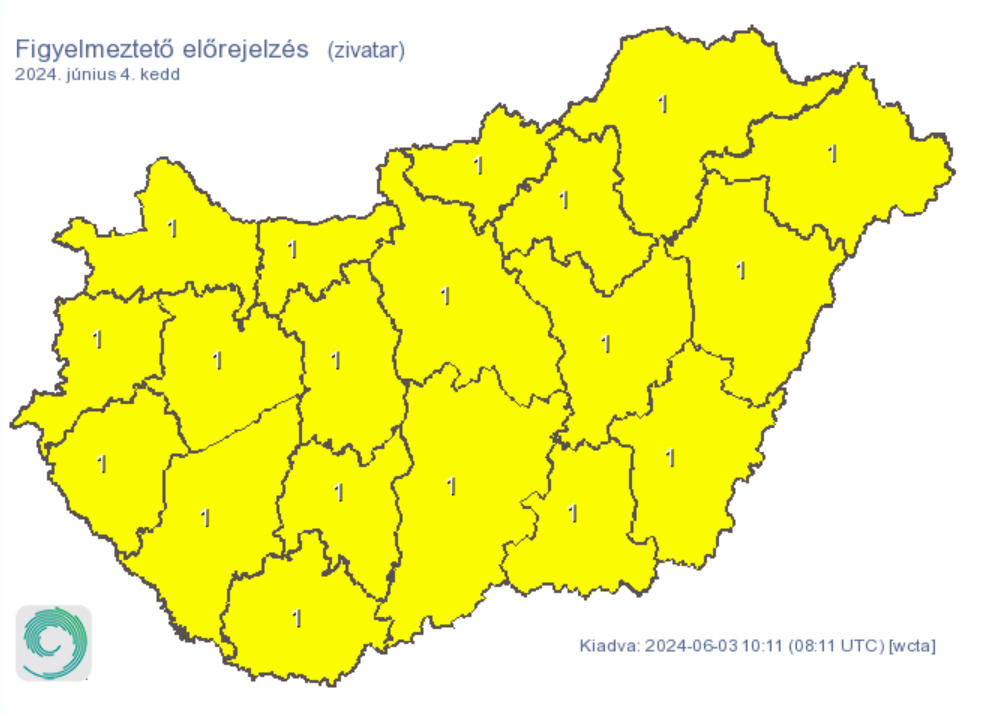 Időjárás előrejelzés riasztás csapadék zivatar