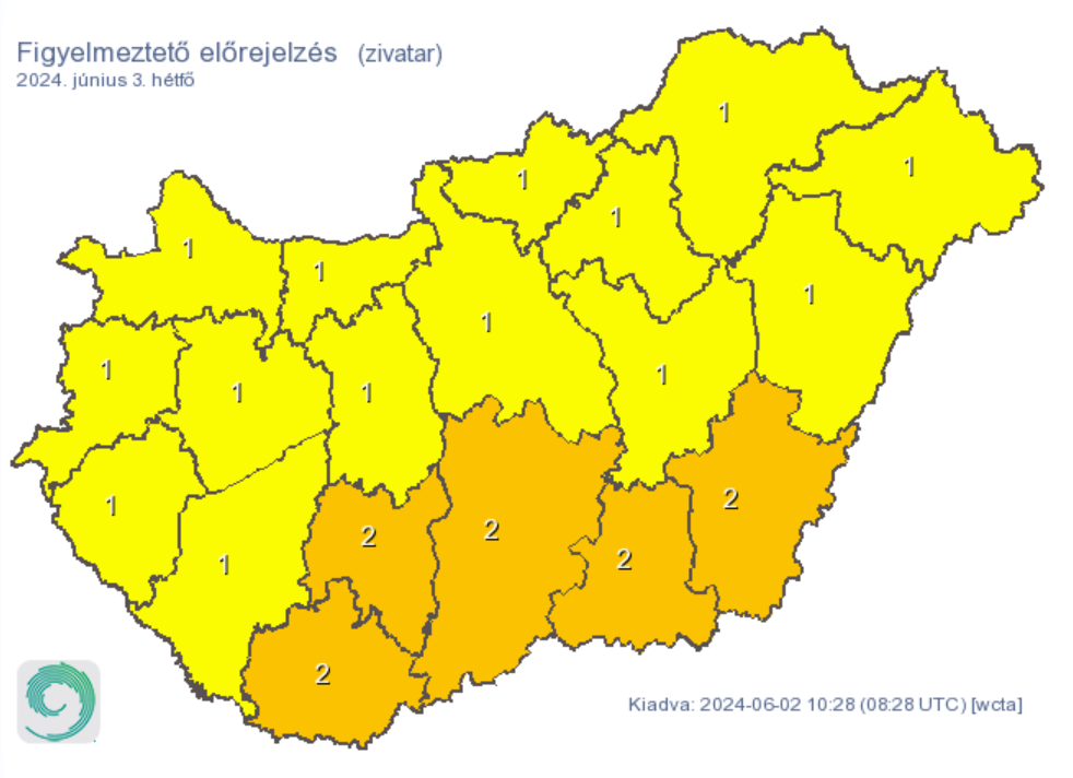 Időjárás előrejelzés riasztás eső zivatar