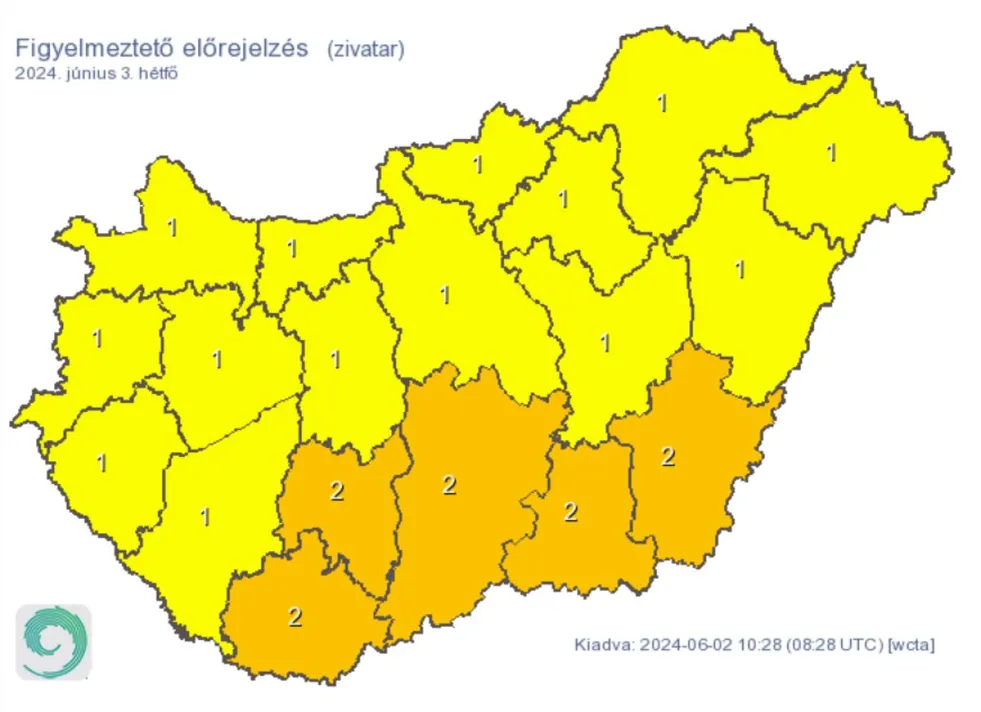 Időjárás előrejelzés riasztás eső zivatar