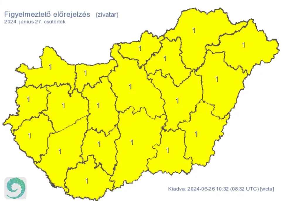 Időjárás riasztás eső csapadék zivatar