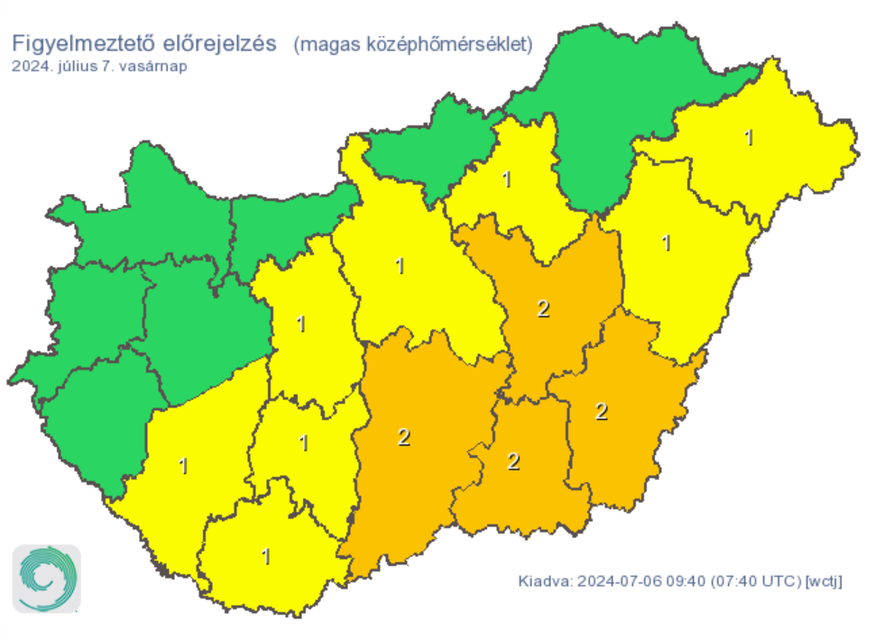 Időjárás előrejelzés figyelmeztetés hőség