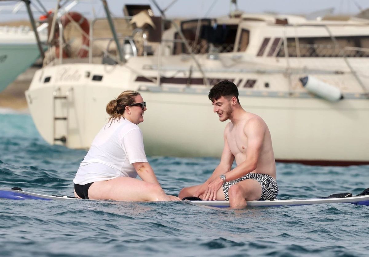 England footballer Declan Rice pictured on a luxury yacht with his girlfriend Lauren Fryer as they enjoy their holidays in Formentera!