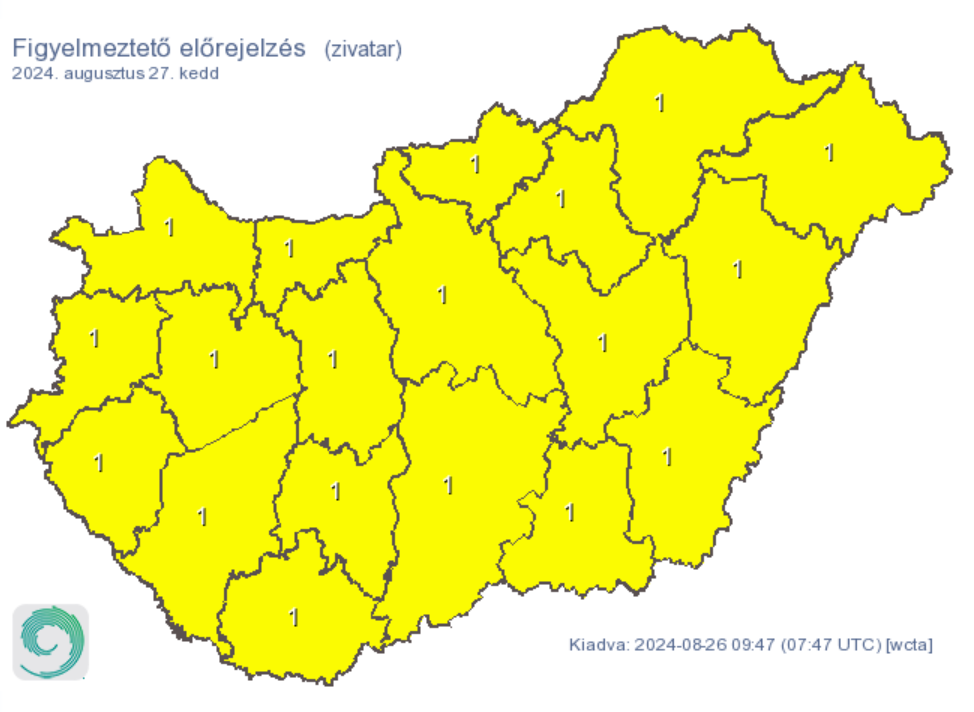 Időjárás előrejelzés eső zivatar riasztás