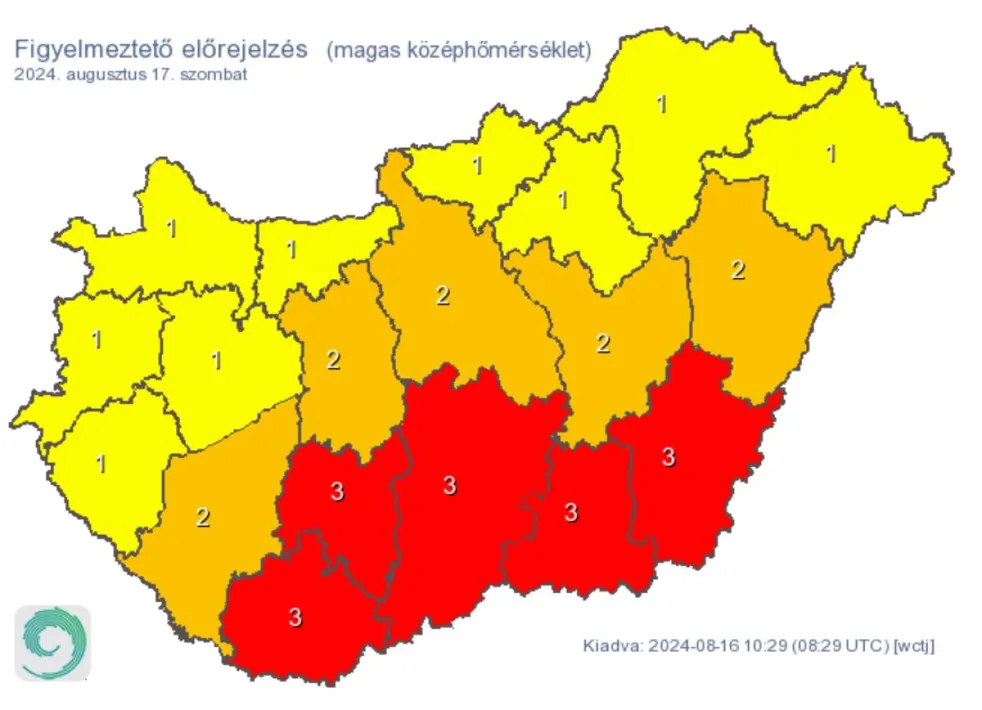 Időjárás hőség riasztás figyelmeztetés