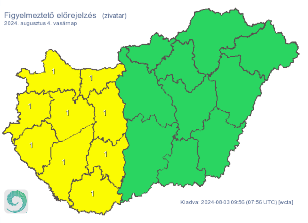 Időjárás eső zivatar riasztás figyelmeztetés