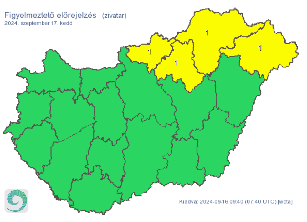 Időjárás előrejelzés csapadék zivatar eső riasztás