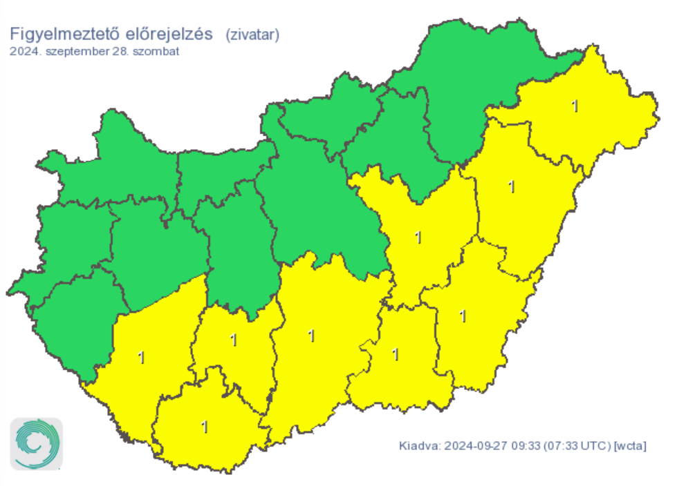 Időjárás előrejelzés csapadék eső riasztás