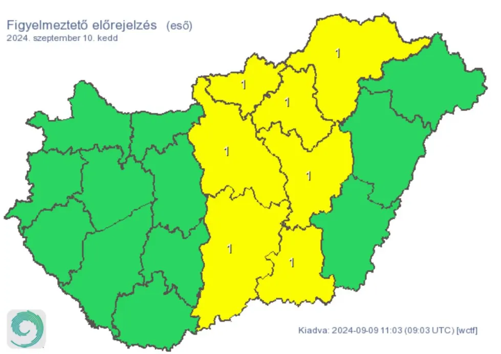 Időjárás eső csapadék figyelmeztetés