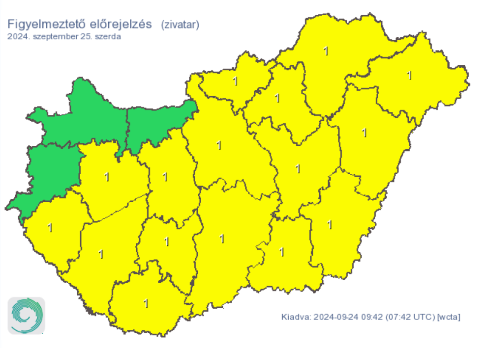 Időjárás riasztás eső zivatar