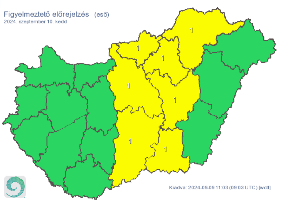 Időjárás eső csapadék figyelmeztetés