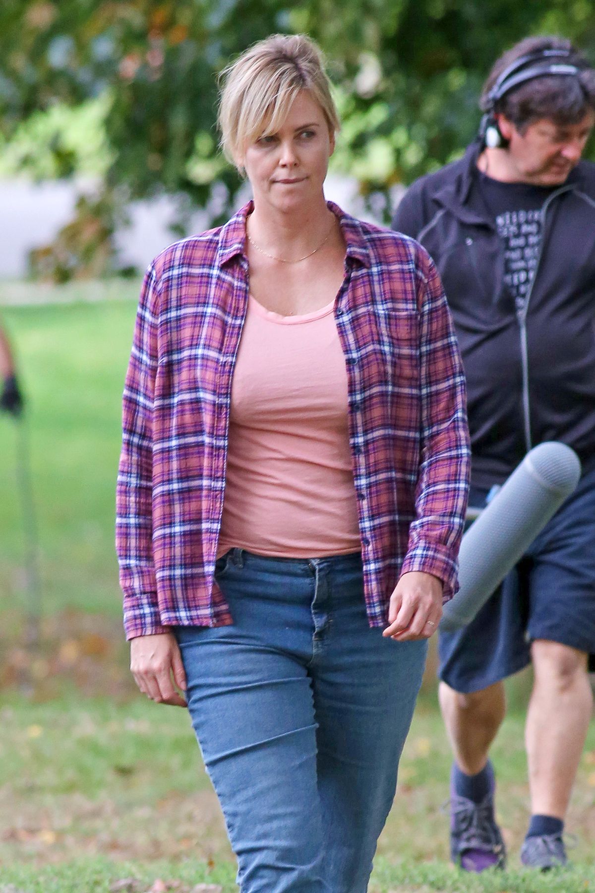 Charlize Theron puts her mothering skills to work while on the set of 'Tully'