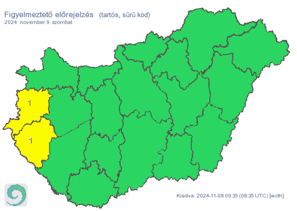 Időjárás riasztás köd pára