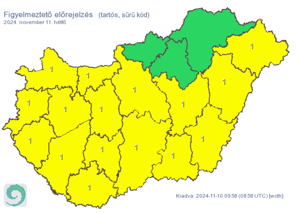 Időjárás előrejelzés riasztás köd