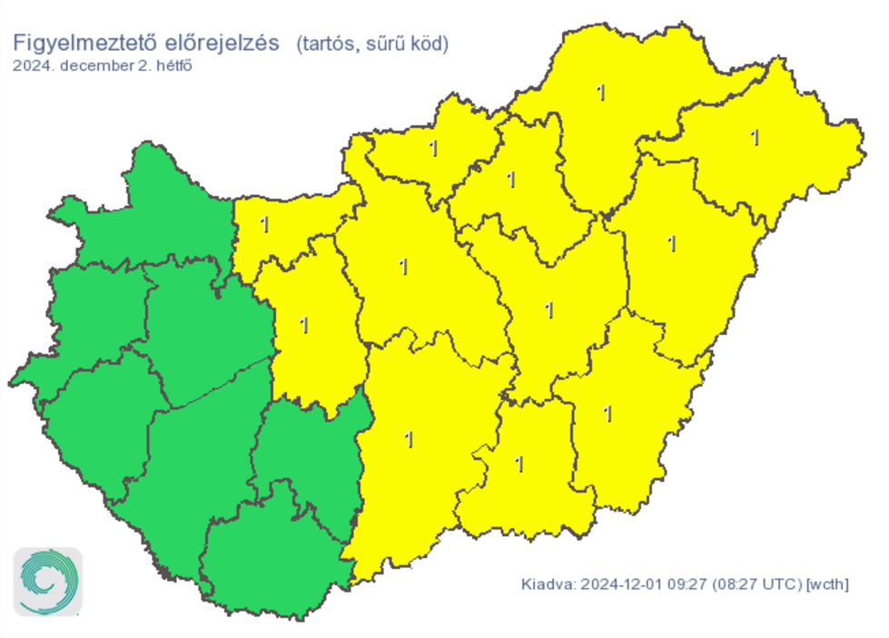 Időjárás előrejelzés riasztás sűrű köd