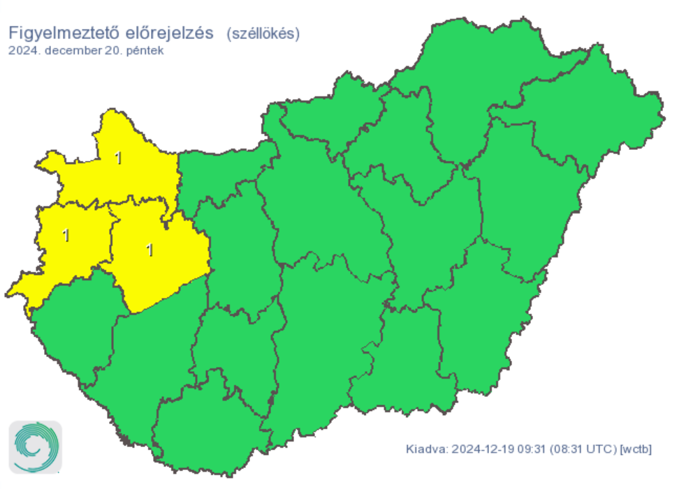 Időjárás előrejelzés széllökés riasztás