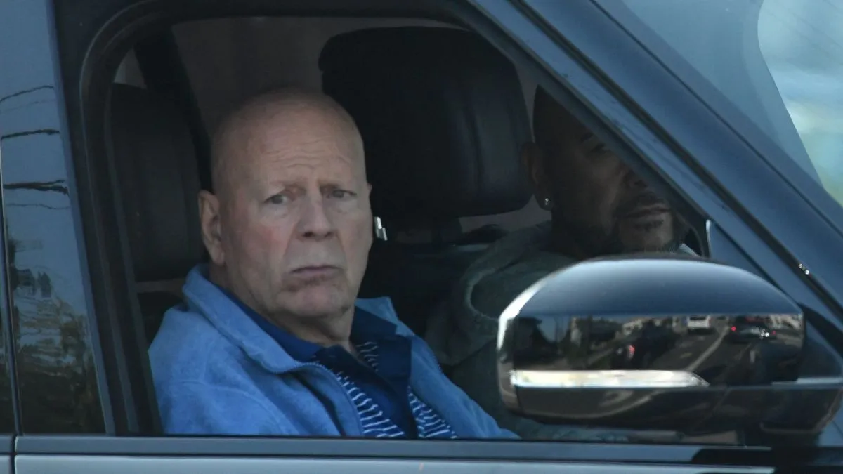 EXCLUSIVE: Bruce Willis is seen while being driven through the streets of Brentwood, Ca
