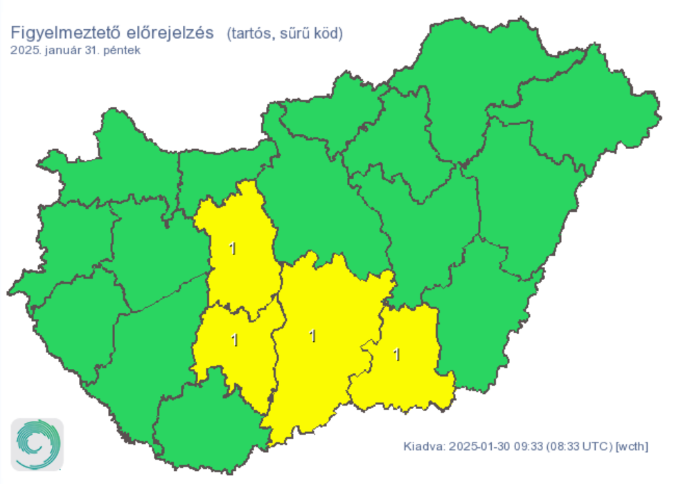 Időjárás előrejelzés sűrű köd figyelmeztetés