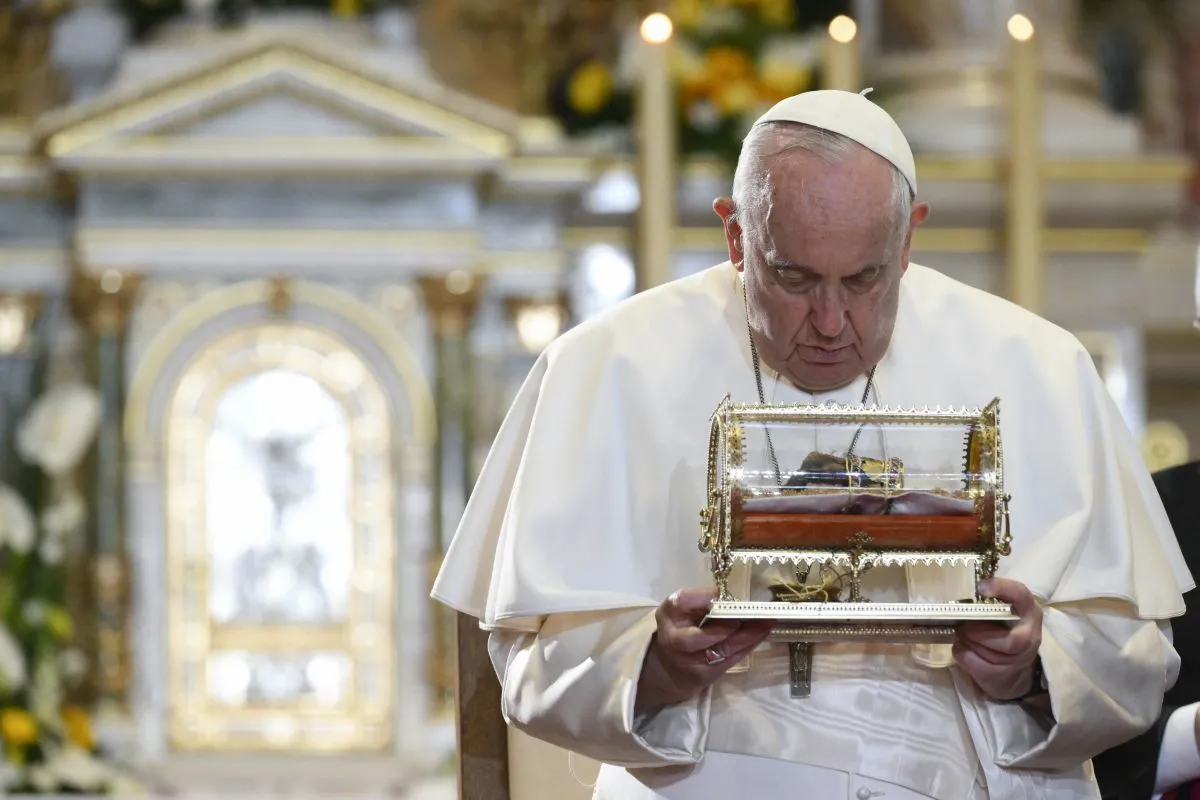 meghalt Ferenc pápa
HUNGARY - POPE FRANCIS DURING A MEETING WITH BISHOPS , PRIESTS , DEACONS , CONSACRATED PERSONS, SEMINARIANS AND PASTORAL WORKERS IN ST STEPHEN'S CO-CATHEDRAL IN BUDAPEST , HUNGARY- 2023/4/28