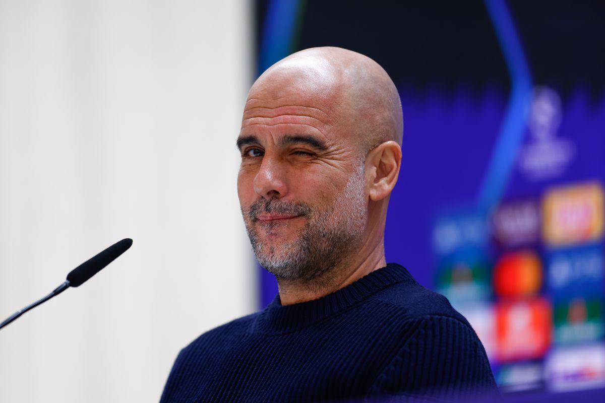 Pep Guardiola Press Conference For Manchester City - UEFA Champions League