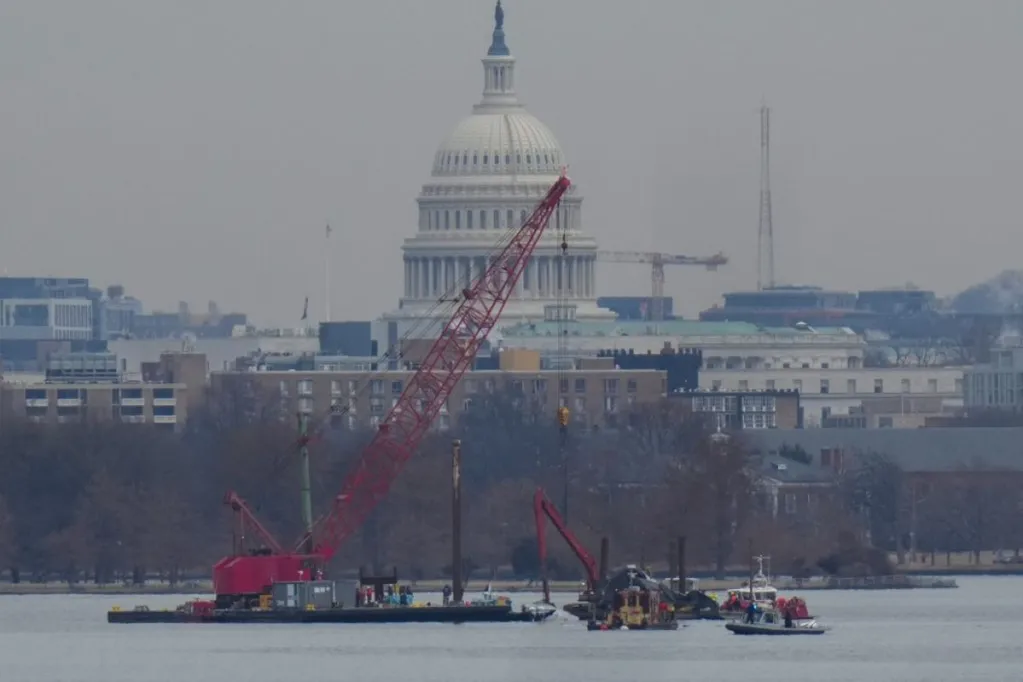 Salvage Crews Work To Recover The American Airlines Jet That Collided With A Blackhawk Helicopter In Washington, D.C.