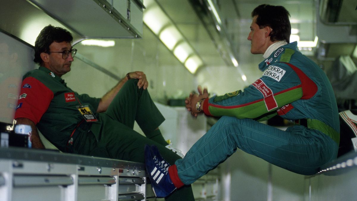 Eddie Jordan (balra) és Michael Schumacher 1991 augusztusában, Spában