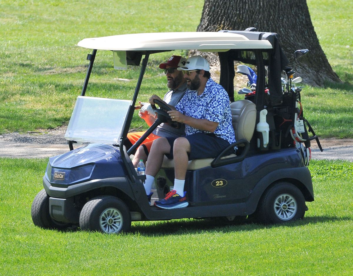 EXCLUSIVE: Adam Sandler and Kevin James Are Spotted Golfing Together in Pikesville, Maryland.