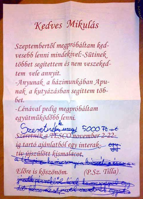 Tünde Mikulás ajándék levél