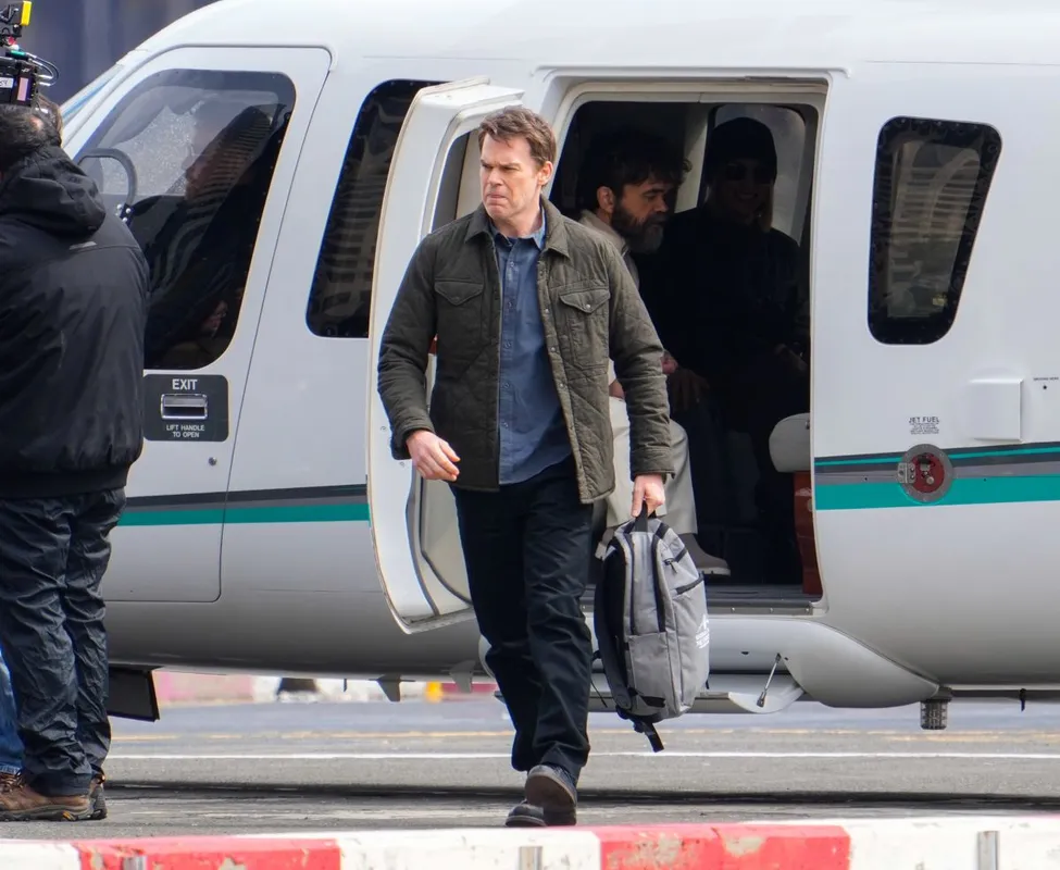Uma Thurman, Peter Dinklage and Michael C. Hall Film "Dexter: Resurrection" at a Heliport in New York City