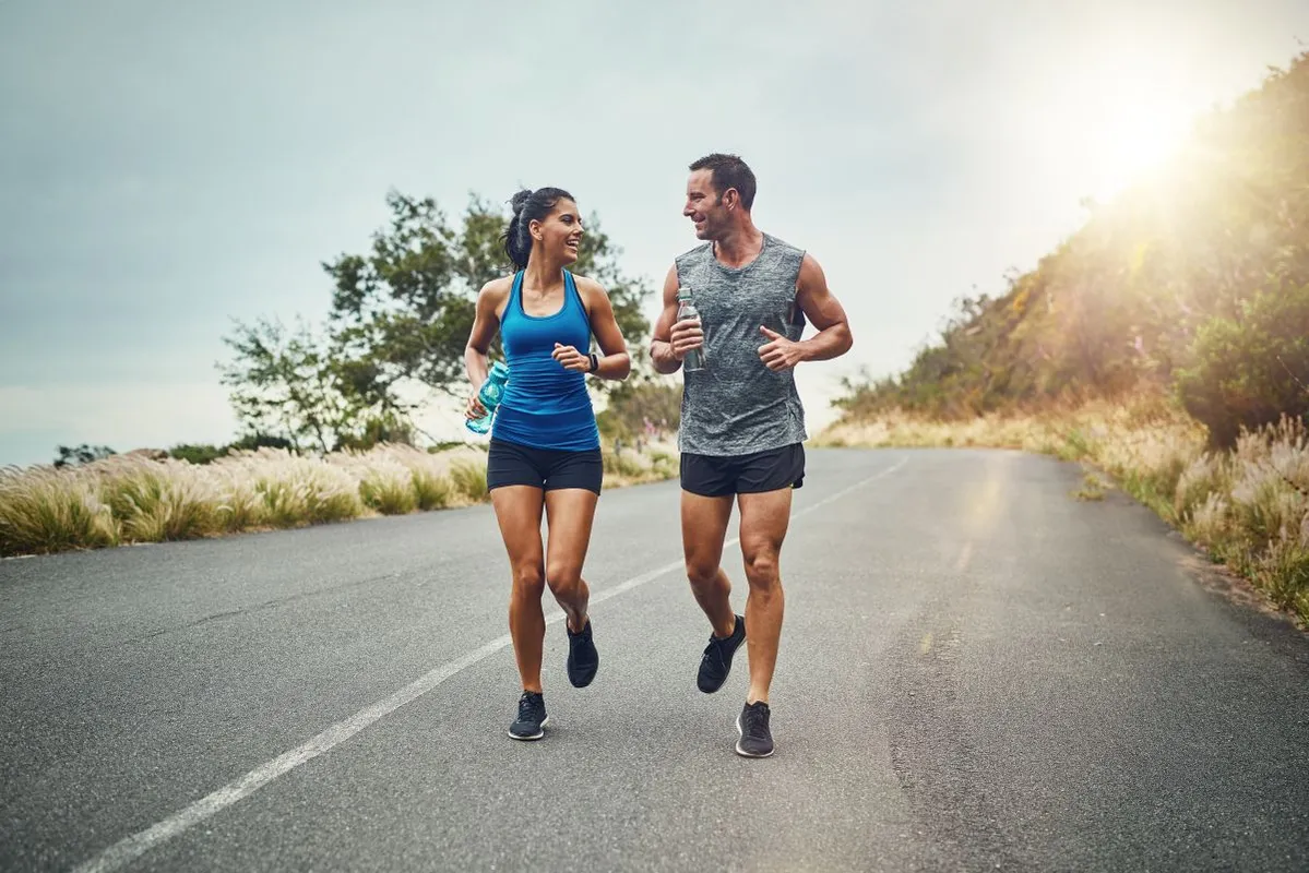 Couple,,Road,And,Happy,With,Running,For,Fitness,Or,Training,
