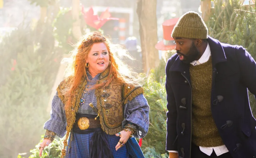 Melissa McCarthy and Paapa Essiedu on location for 'Bernard & the Genie' in New York City.