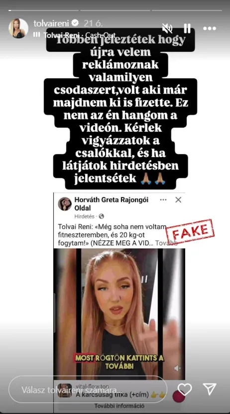 Hirdetésben bukkant fel Tolvai Reni arca tudta nélkül. 